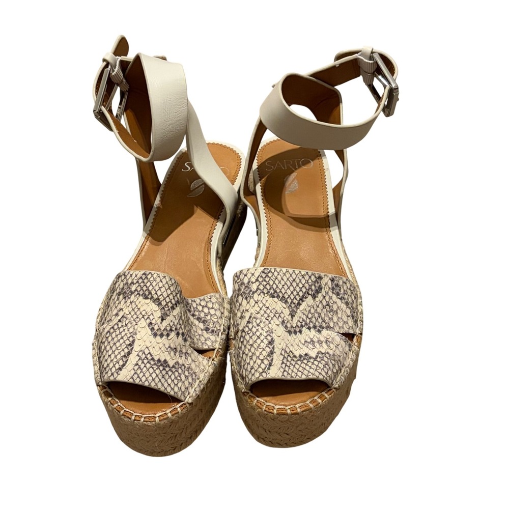 Sarto by Franco Sarto Lexie Snakeskin Leather Espadrille Wedge Sandals 6.5M